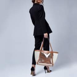 مملوكة مسبقًا Michael Kors Brown/Clear PVC and Croc Embossed Leather Large Whitney Tote