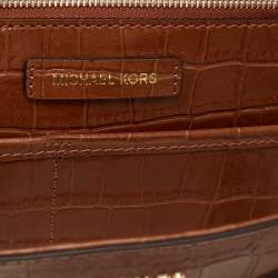 مملوكة مسبقًا Michael Kors Brown/Clear PVC and Croc Embossed Leather Large Whitney Tote