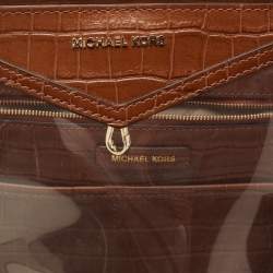 مملوكة مسبقًا Michael Kors Brown/Clear PVC and Croc Embossed Leather Large Whitney Tote