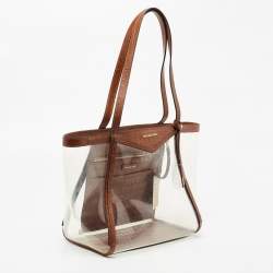 مملوكة مسبقًا Michael Kors Brown/Clear PVC and Croc Embossed Leather Large Whitney Tote