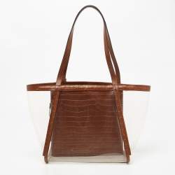مملوكة مسبقًا Michael Kors Brown/Clear PVC and Croc Embossed Leather Large Whitney Tote