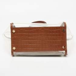 مملوكة مسبقًا Michael Kors Brown/Clear PVC and Croc Embossed Leather Large Whitney Tote