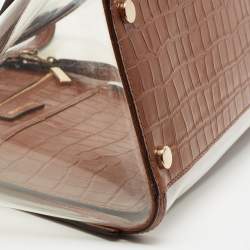 مملوكة مسبقًا Michael Kors Brown/Clear PVC and Croc Embossed Leather Large Whitney Tote