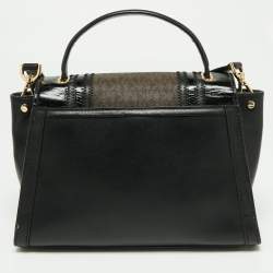 Pre Owned Michael Kors Brown/Black Signature Coated Canvas and Leather Whitney Top Handle Bag