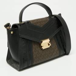 Pre Owned Michael Kors Brown/Black Signature Coated Canvas and Leather Whitney Top Handle Bag