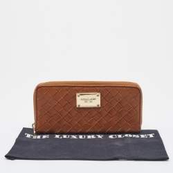 Michael Kors Tan Leather Woven Zip Around Wallet