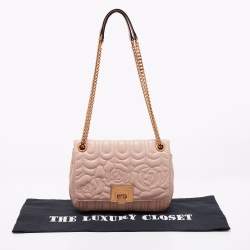 Pre Owned Michael Kors Dusty Pink Floral Quilted Leather Vivianne Shoulder Bag