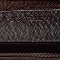 Pre Owned Michael Kors Beige/Brown Snakeskin Embossed Leather Jet Set Zip Around Wallet