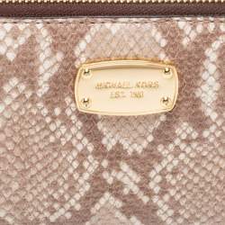 Pre Owned Michael Kors Beige/Brown Snakeskin Embossed Leather Jet Set Zip Around Wallet