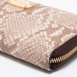 Pre Owned Michael Kors Beige/Brown Snakeskin Embossed Leather Jet Set Zip Around Wallet