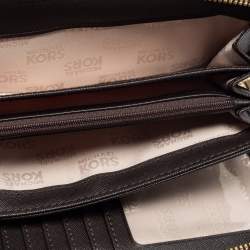 Pre Owned Michael Kors Beige/Brown Snakeskin Embossed Leather Jet Set Zip Around Wallet