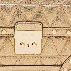 Pre Owned Michael Kors Gold Quilted Leather Small Cori Trunk Top Handle Bag