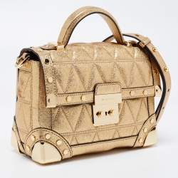 Pre Owned Michael Kors Gold Quilted Leather Small Cori Trunk Top Handle Bag