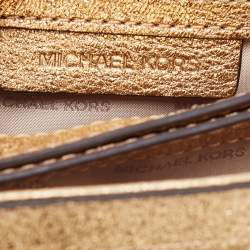 Pre Owned Michael Kors Gold Quilted Leather Small Cori Trunk Top Handle Bag