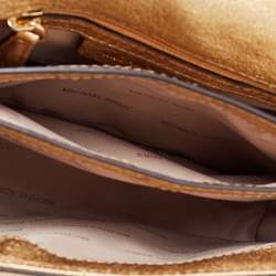 Pre Owned Michael Kors Gold Quilted Leather Small Cori Trunk Top Handle Bag