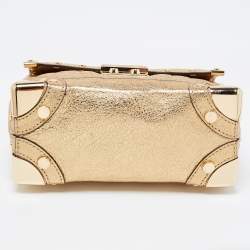 Pre Owned Michael Kors Gold Quilted Leather Small Cori Trunk Top Handle Bag