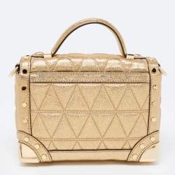 Pre Owned Michael Kors Gold Quilted Leather Small Cori Trunk Top Handle Bag