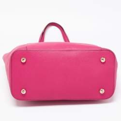 Pre Owned Michael Kors Pink Saffiano Leather Large Top Zip Jet Set Tote