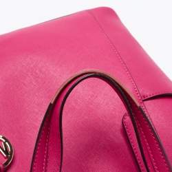 Pre Owned Michael Kors Pink Saffiano Leather Large Top Zip Jet Set Tote