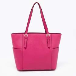 Pre Owned Michael Kors Pink Saffiano Leather Large Top Zip Jet Set Tote