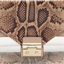 Pre Owned Michael Kors Beige/Brown Python Embossed Leather And PVC Sloan Top Handle Bag