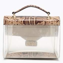 Pre Owned Michael Kors Beige/Brown Python Embossed Leather And PVC Sloan Top Handle Bag