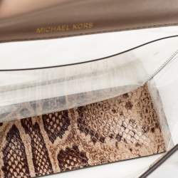 Pre Owned Michael Kors Beige/Brown Python Embossed Leather And PVC Sloan Top Handle Bag