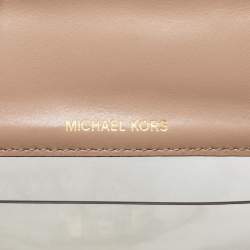 Pre Owned Michael Kors Beige/Brown Python Embossed Leather And PVC Sloan Top Handle Bag