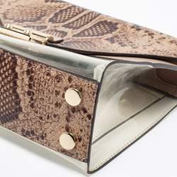 Pre Owned Michael Kors Beige/Brown Python Embossed Leather And PVC Sloan Top Handle Bag