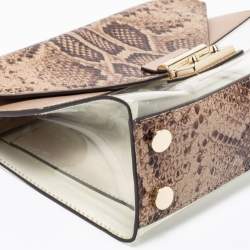 Pre Owned Michael Kors Beige/Brown Python Embossed Leather And PVC Sloan Top Handle Bag