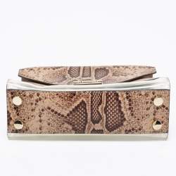 Pre Owned Michael Kors Beige/Brown Python Embossed Leather And PVC Sloan Top Handle Bag