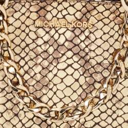مملوكة مسبقًا حقيبة يد توتس مايكل مايكل كورس سويدي وجلد نقشة الثعبان ذهبي ميتاليك بسلسلة 
