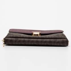 Pre Owned Michael Kors Brown/Purple Signature Coated Canvas And Leather Wallet On Chain