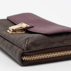 Pre Owned Michael Kors Brown/Purple Signature Coated Canvas And Leather Wallet On Chain