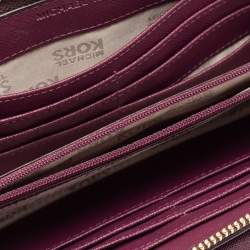 Pre Owned Michael Kors Brown/Purple Signature Coated Canvas And Leather Wallet On Chain