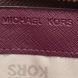 Pre Owned Michael Kors Brown/Purple Signature Coated Canvas And Leather Wallet On Chain