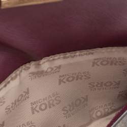 Pre Owned Michael Kors Brown/Purple Signature Coated Canvas And Leather Wallet On Chain