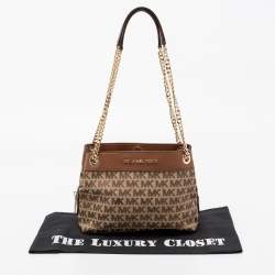 Pre Owned Michael Kors Beige/Brown Signature Canvas and Leather Small Susan Shoulder Bag
