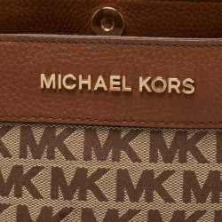 Pre Owned Michael Kors Beige/Brown Signature Canvas and Leather Small Susan Shoulder Bag