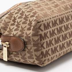 Pre Owned Michael Kors Beige/Brown Signature Canvas and Leather Small Susan Shoulder Bag