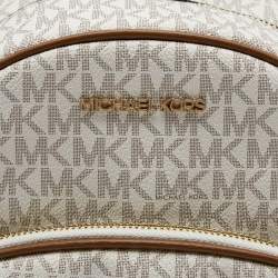 MICHAEL Michael Kors White Signature Coated Canvas and Leather Medium Abbey Backpack