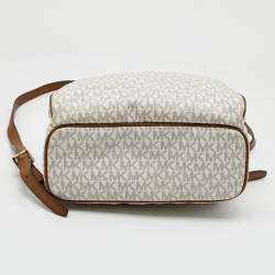 MICHAEL Michael Kors White Signature Coated Canvas and Leather Medium Abbey Backpack