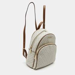 MICHAEL Michael Kors White Signature Coated Canvas and Leather Medium Abbey Backpack