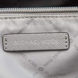 Pre Owned Michael Kors White/Grey Signature Coated Canvas and Leather Medium Jet Set Tote