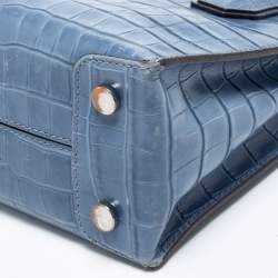 Pre Owned Michael Kors Blue Croc Embossed Leather Mini Mercer Tote