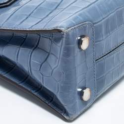Pre Owned Michael Kors Blue Croc Embossed Leather Mini Mercer Tote