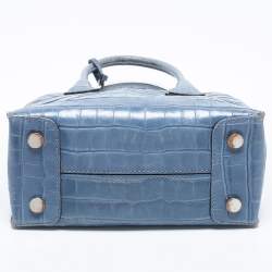 Pre Owned Michael Kors Blue Croc Embossed Leather Mini Mercer Tote