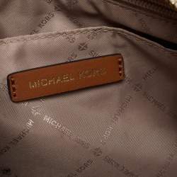Pre Owned Michael Kors White /Brown Signature Coated Canvas And Leather Aria Satchel
