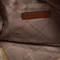 Pre Owned Michael Kors White /Brown Signature Coated Canvas And Leather Aria Satchel