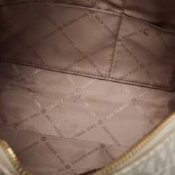 Pre Owned Michael Kors White /Brown Signature Coated Canvas And Leather Aria Satchel
